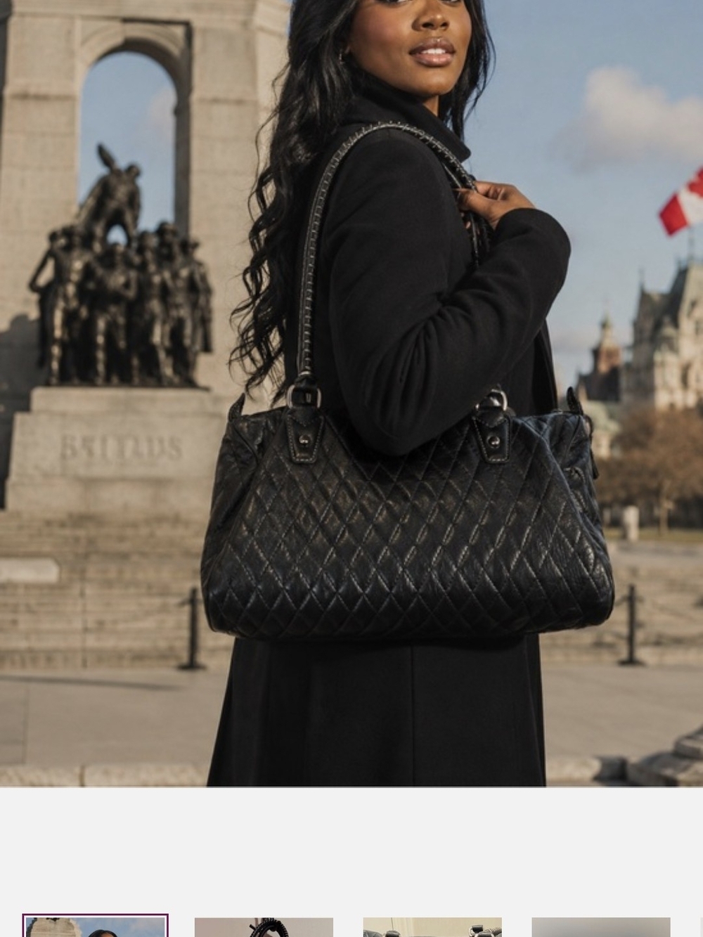 Roots Quilted Leather Tote Bag - Black - Picture 1 of 9